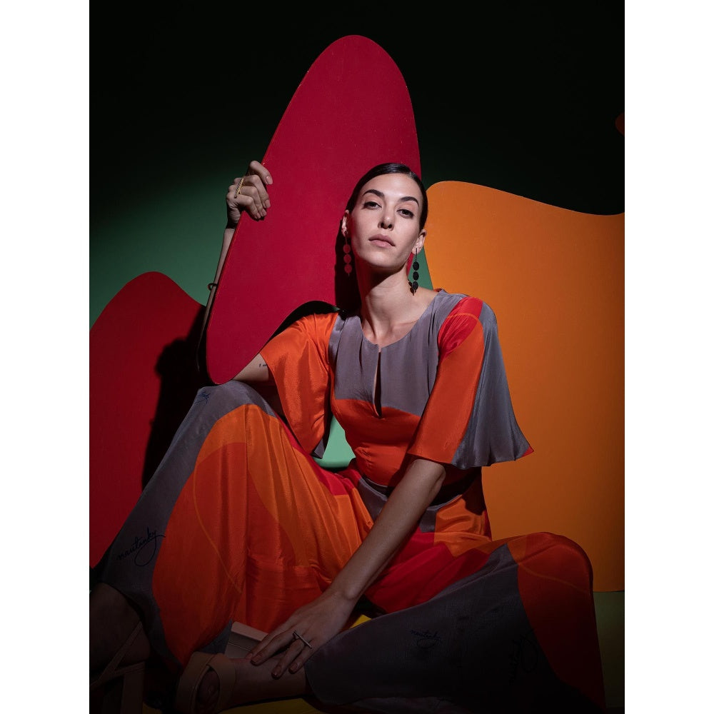 Nautanky Dressing Up Orange & Multi Jumpsuit