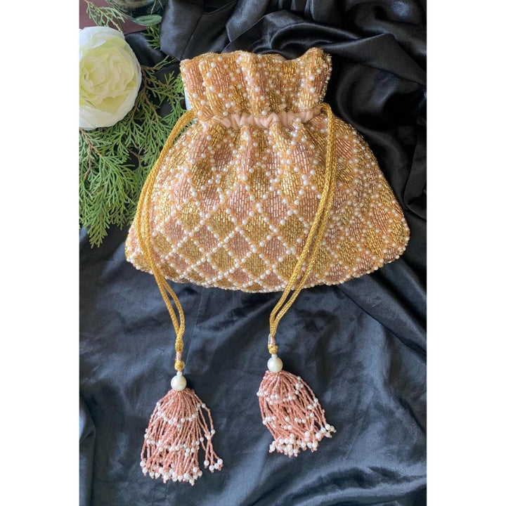 Nayaab by Sonia Auric Criss Cross Blush Potli Bag for Women
