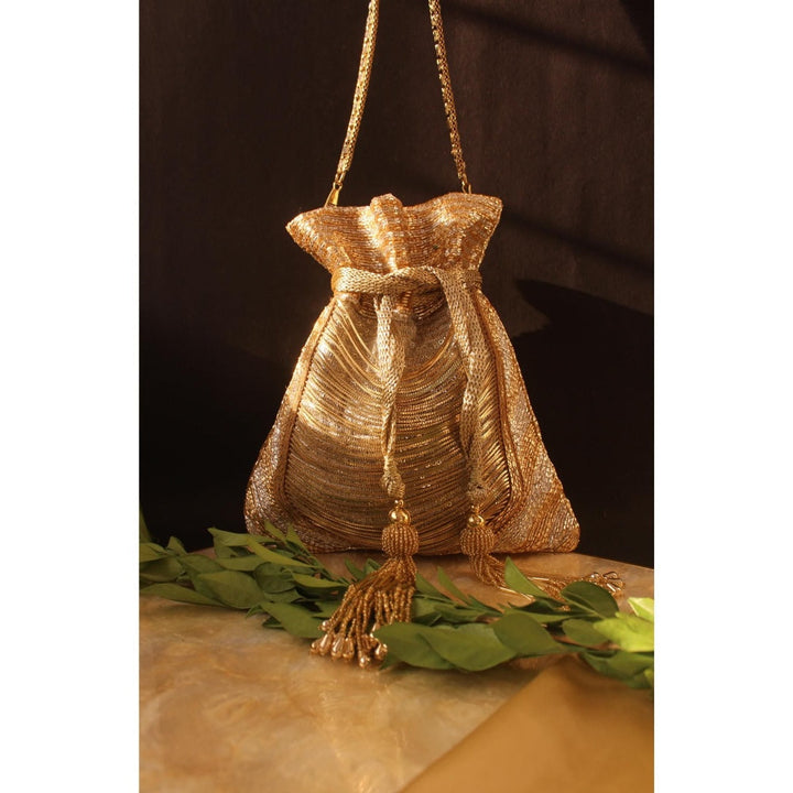 Nayaab by Sonia Hinted Gold Potli Bag for Women