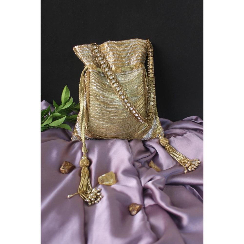 Nayaab by Sonia Hinted Gold Potli Bag for Women