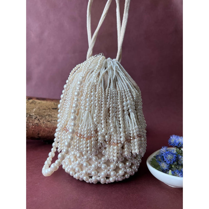 Nayaab by Sonia Raindrops with Pearls Potli Bag for Women