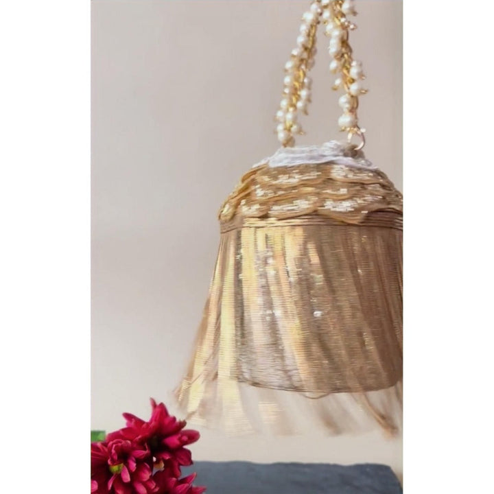 Nayaab by Sonia Hinted Cascade Luxe Gold Potli Bag for Women