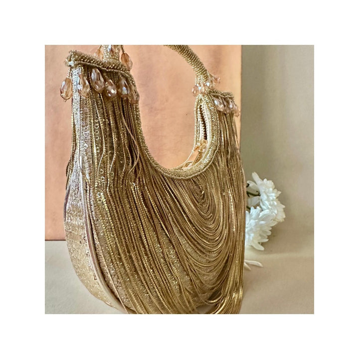 Nayaab by Sonia Hinted Gold Sailor Hand Bag for Women