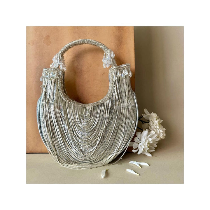 Nayaab by Sonia Hinted Silver Sailor Hand Bag for Women