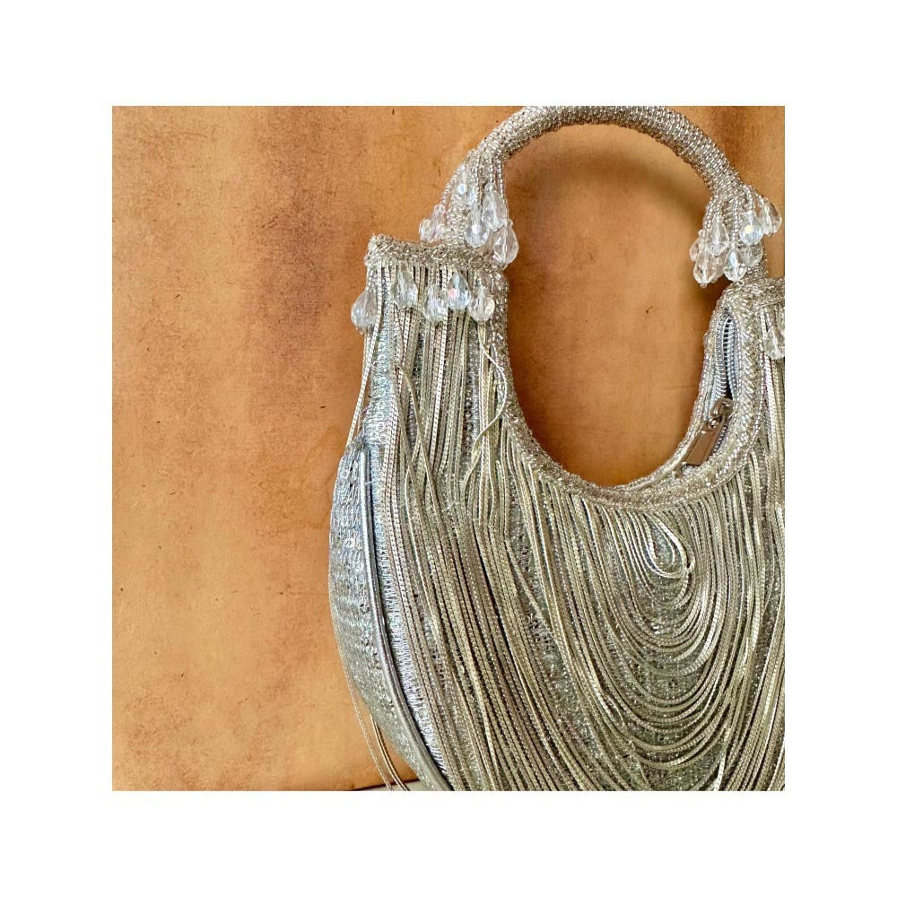 Nayaab by Sonia Hinted Silver Sailor Hand Bag for Women