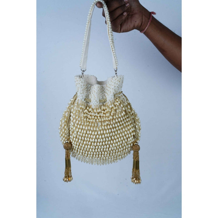 Nayaab by Sonia Off-White Pearl Treasure Ashen Potli for Women