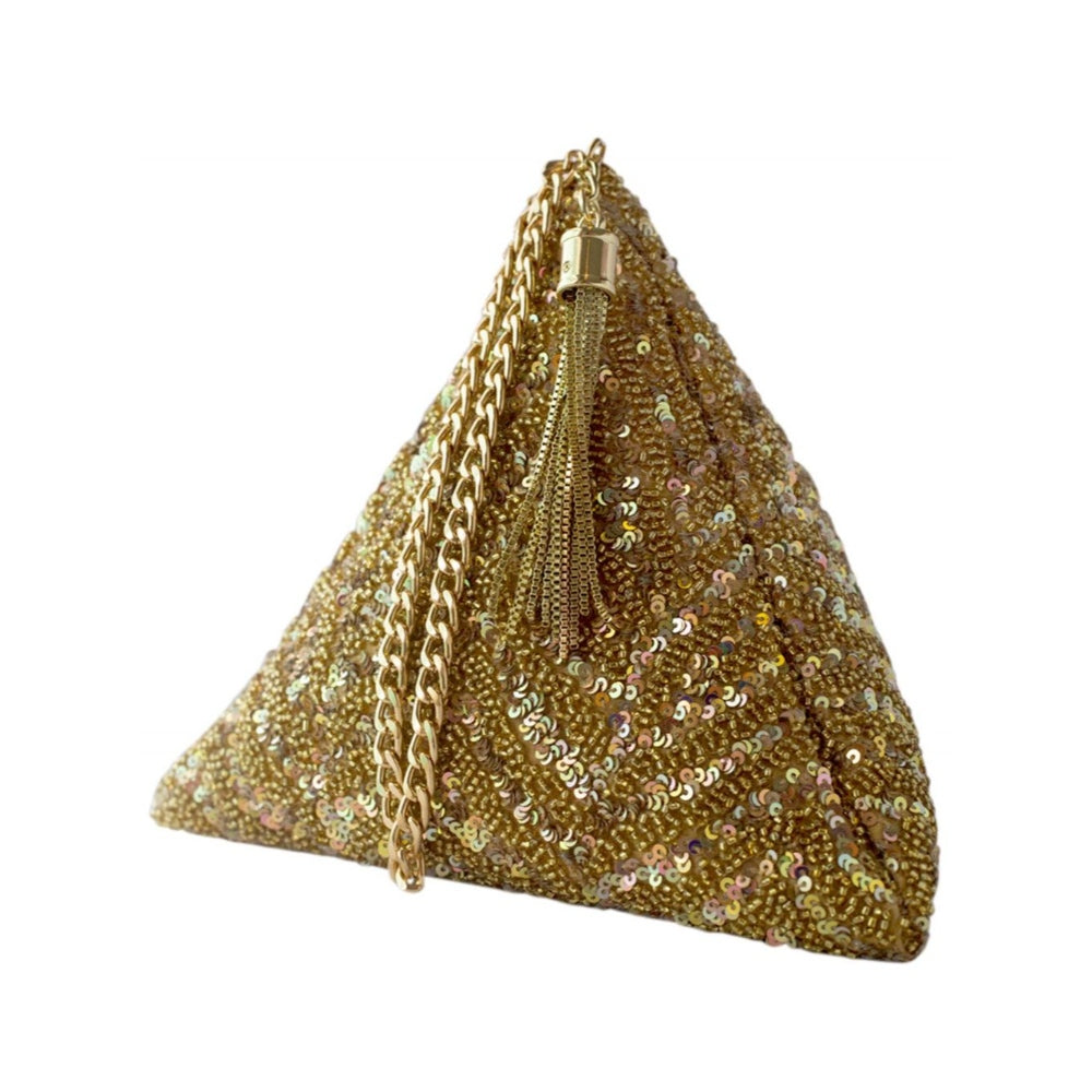 Adora By Ankita Gold Chevron Triangle Bag