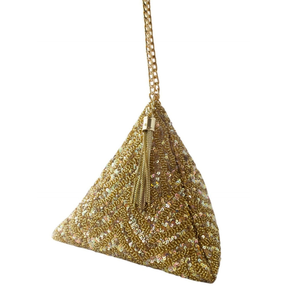 Adora By Ankita Gold Chevron Triangle Bag