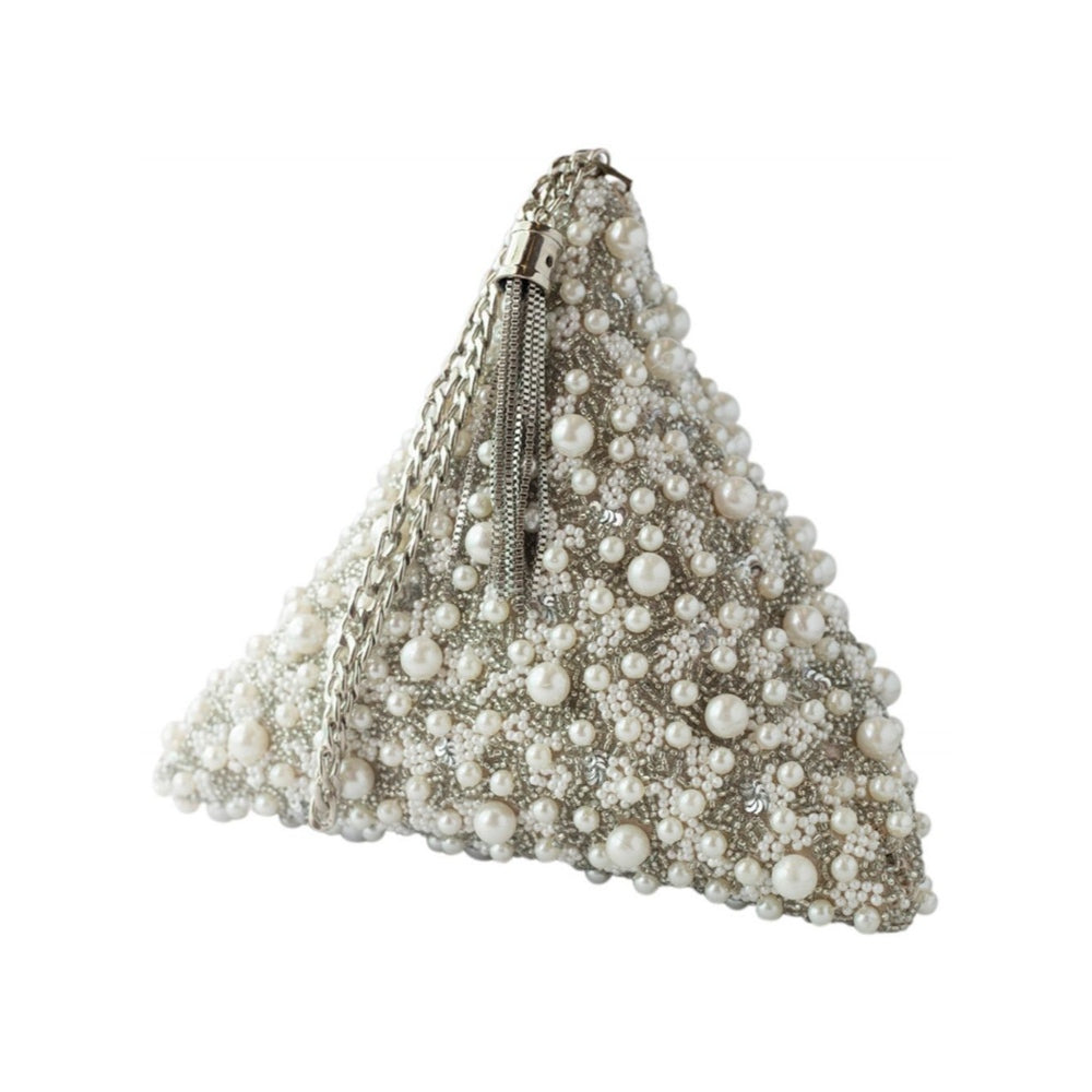 Adora By Ankita Silver Pearl Triangle Bag