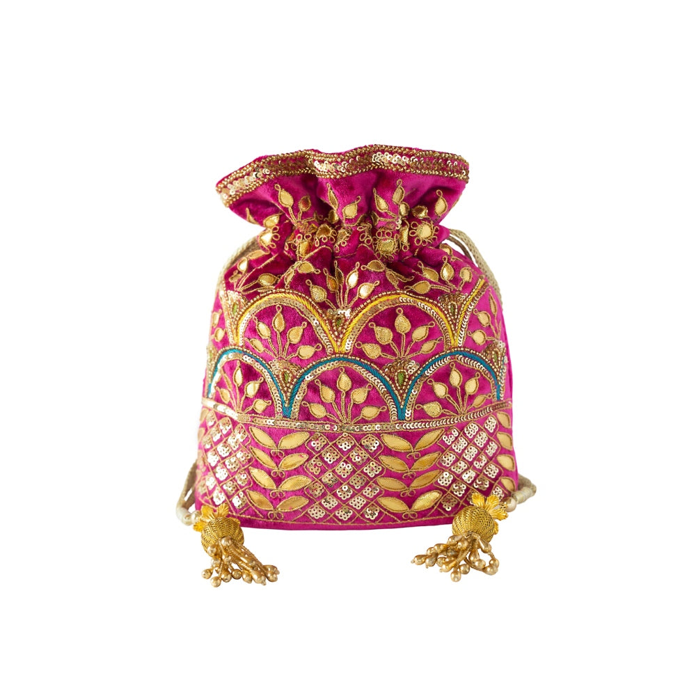 Adora By Ankita Pink Velvet Gota Patti Jaali Bag