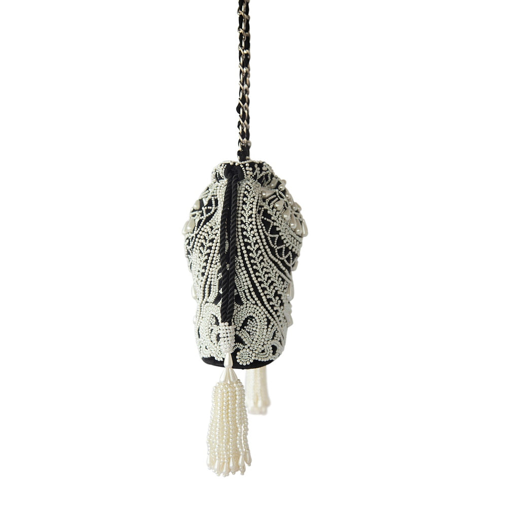 Adora By Ankita Black Velvet Pearl Necklace Bag