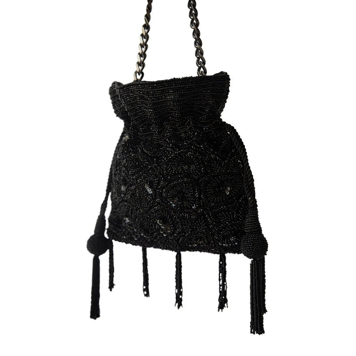Adora By Ankita Black Floral Sequins Cut Dana Bag