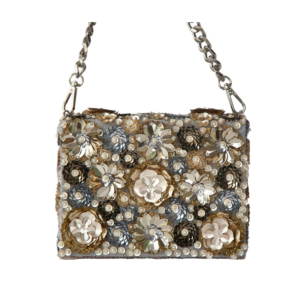 Adora By Ankita Multi-Color Metallic Wildflower Clutch Bag
