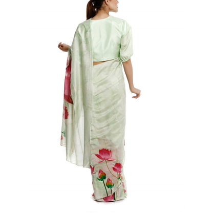 Masaba Mint Lotus Saree With Lotus Print Blouse