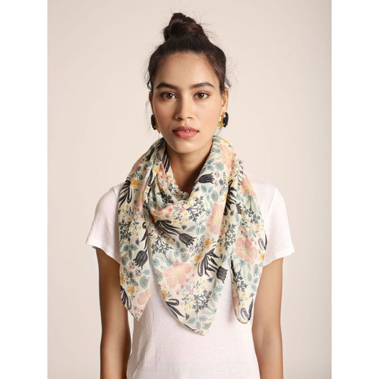 PS Accessories by Payal Singhal Payal Singhal Off White Tulip Garden Printed Chiffon Scarf