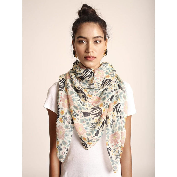 Ps Pret By Payal Singhal Off White Tulip Garden Printed Scarf
