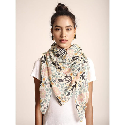 PS Accessories by Payal Singhal Payal Singhal Off White Tulip Garden Printed Scarf