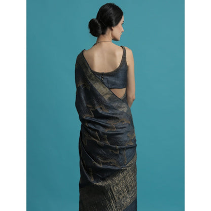 Saksham & Neharicka Blue Embroidered Silk Saree With Blouse Piece