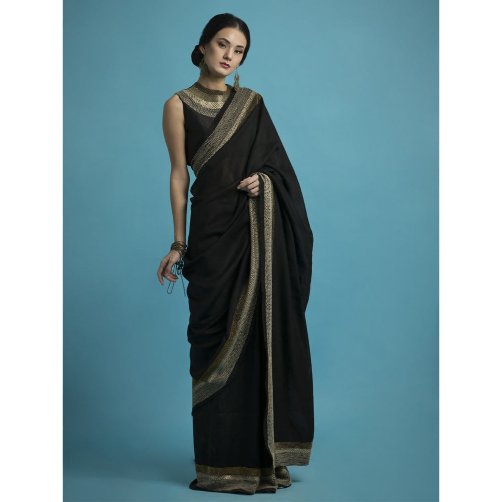 Saksham & Neharicka Black Embroidered Silk Saree With Blouse Piece