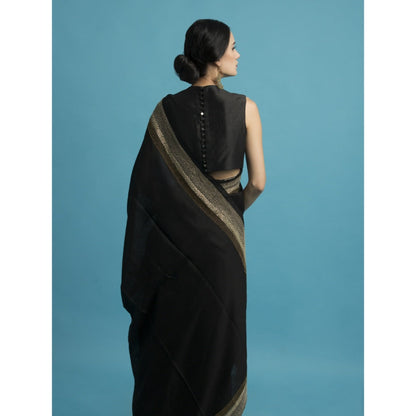 Saksham & Neharicka Black Embroidered Silk Saree With Blouse Piece