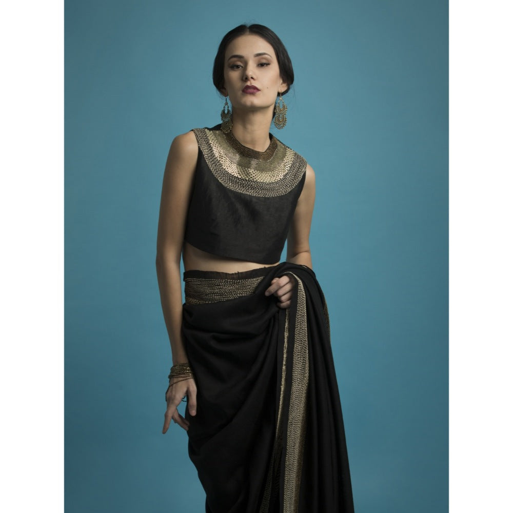Saksham & Neharicka Black Embroidered Silk Saree With Blouse Piece