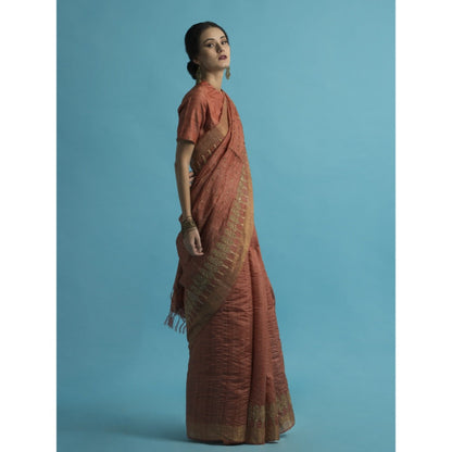 Saksham & Neharicka Salmon Embroidered Silk Saree With Blouse Piece