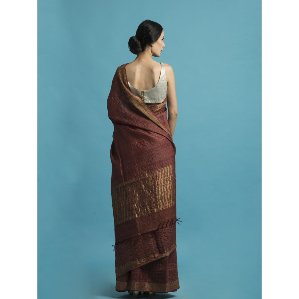 Saksham & Neharicka Rust Embroidered Silk Saree With Blouse Piece