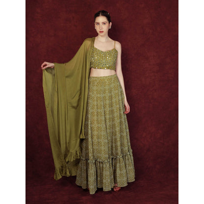 Neha Khullar Printed Lehenga - Green (Set of 3)