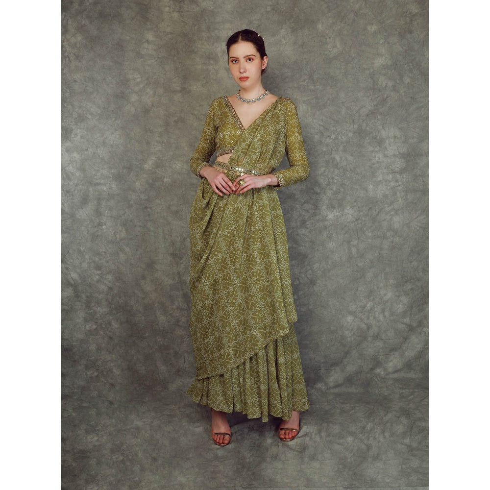 Neha Khullar Drape Sharara - Green (Set of 3)