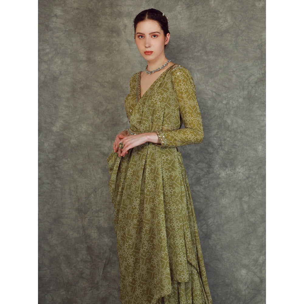 Neha Khullar Drape Sharara - Green (Set of 3)