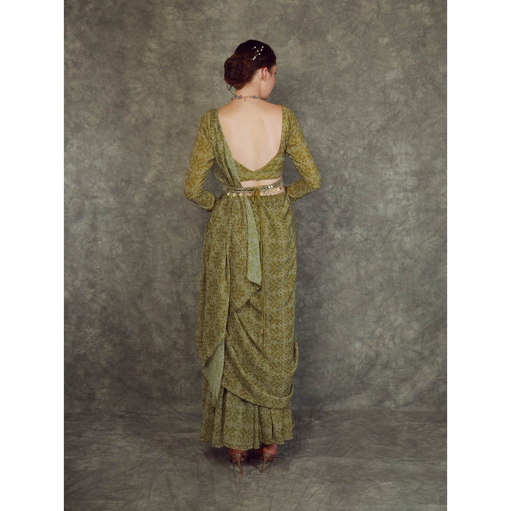 Neha Khullar Drape Sharara - Green (Set of 3)