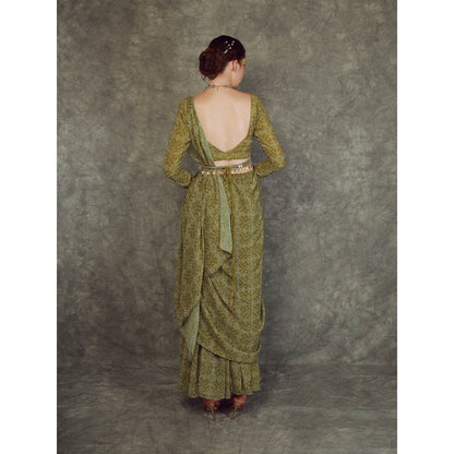 Neha Khullar Drape Sharara - Green (Set of 3)