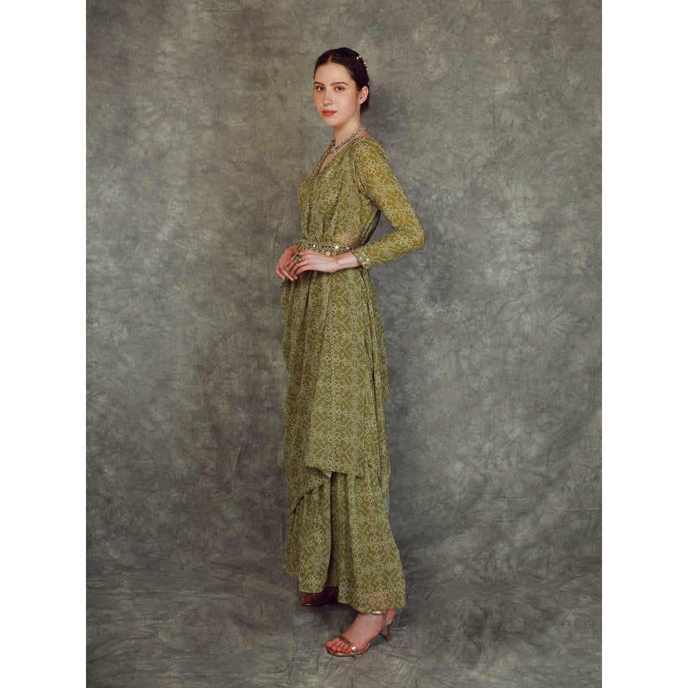 Neha Khullar Drape Sharara - Green (Set of 3)