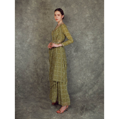 Neha Khullar Drape Sharara - Green (Set of 3)