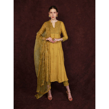Neha Khullar Chanderi Kurta - Yellow (Set of 3)