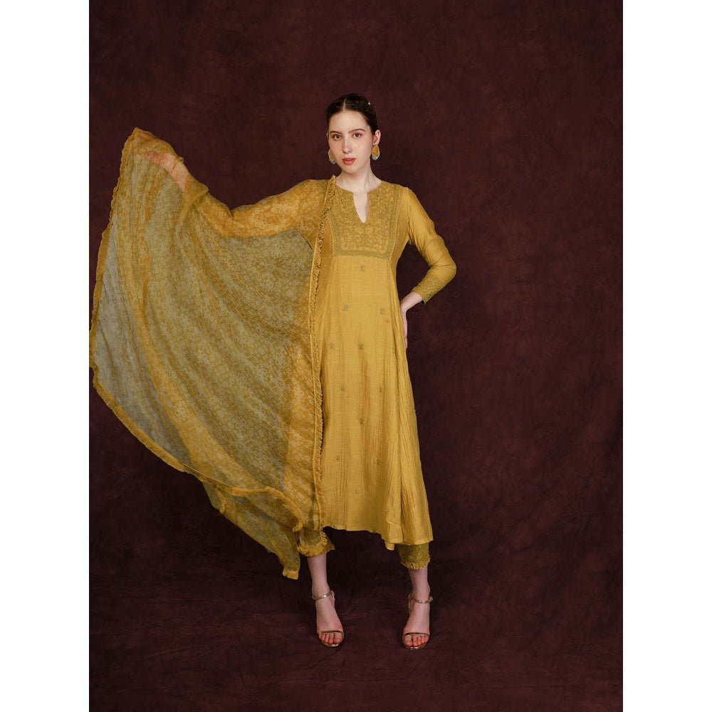 Neha Khullar Chanderi Kurta - Yellow (Set of 3)