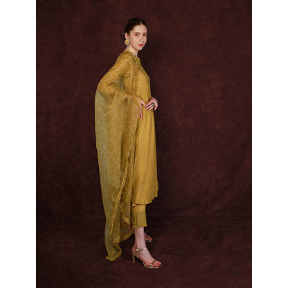 Neha Khullar Chanderi Kurta - Yellow (Set of 3)