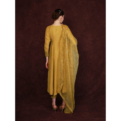 Neha Khullar Chanderi Kurta - Yellow (Set of 3)