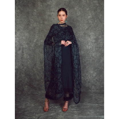 Neha Khullar Chanderi Kurta - Navy Blue (Set of 3)