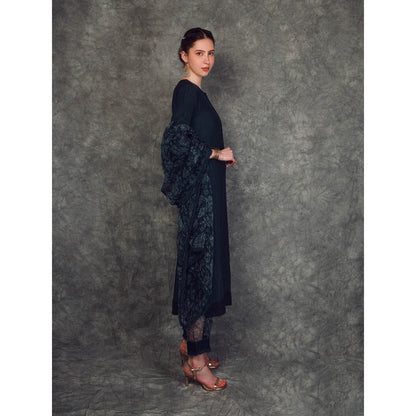 Neha Khullar Chanderi Kurta - Navy Blue (Set of 3)