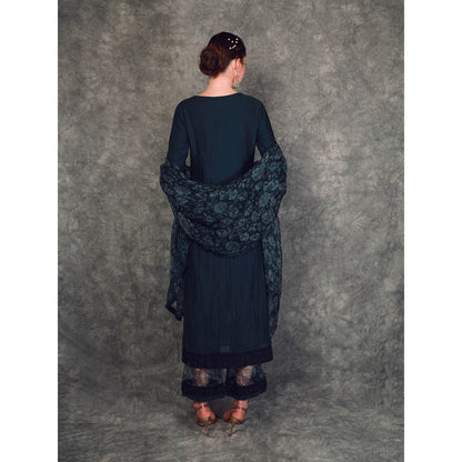 Neha Khullar Chanderi Kurta - Navy Blue (Set of 3)