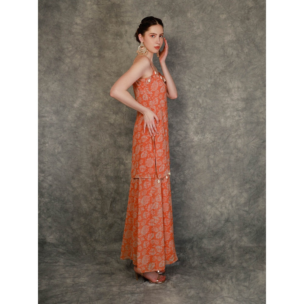 Neha Khullar Tangerine Printed Sharara - Orange (Set of 3)