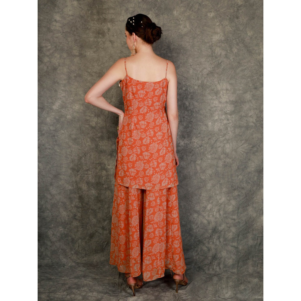 Neha Khullar Tangerine Printed Sharara - Orange (Set of 3)