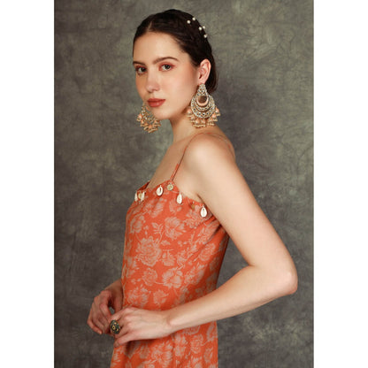 Neha Khullar Tangerine Printed Sharara - Orange (Set of 3)