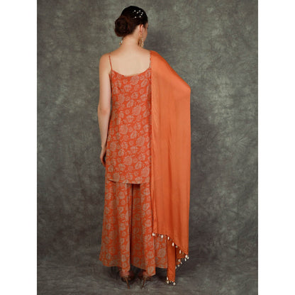 Neha Khullar Tangerine Printed Sharara - Orange (Set of 3)