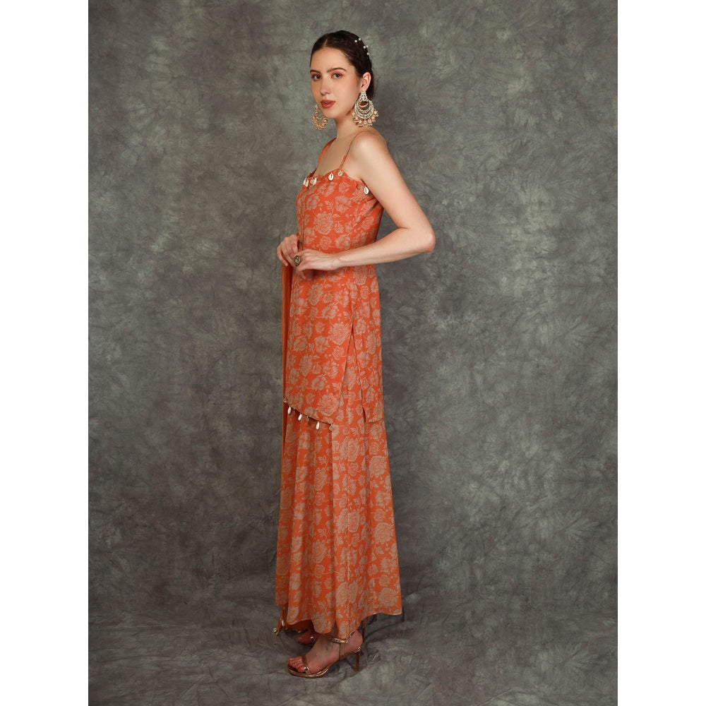Neha Khullar Tangerine Printed Sharara - Orange (Set of 3)