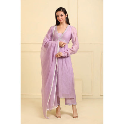 Neha Khullar Lavender Zari Embroidered Kurta with Pant and Dupatta (Set of 3)