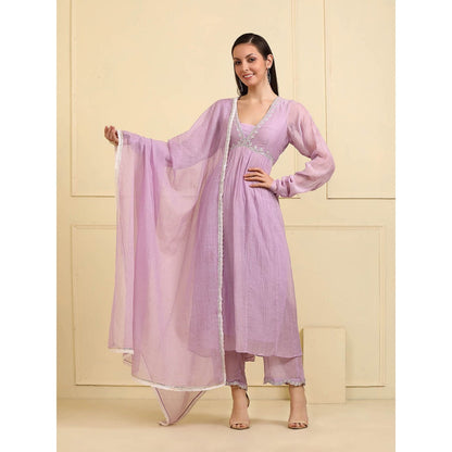 Neha Khullar Lavender Zari Embroidered Kurta with Pant and Dupatta (Set of 3)