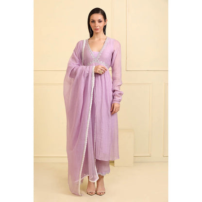 Neha Khullar Lavender Zari Embroidered Kurta with Pant and Dupatta (Set of 3)