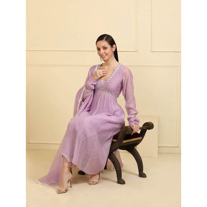 Neha Khullar Lavender Zari Embroidered Kurta with Pant and Dupatta (Set of 3)